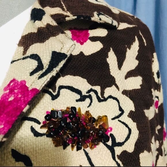 Chico's Floral Brown Jacket with Pink Accents - Picture 2 of 6